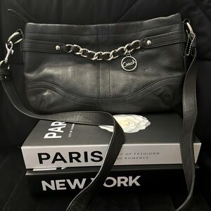 Coach shoulderpurse. Black with silver hardware.